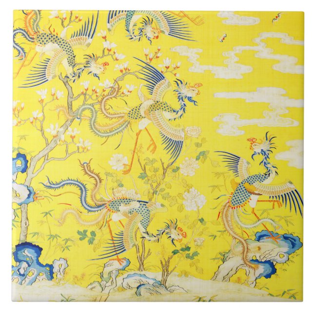 Five Phoenixes in Garden Chinese Yellow Floral  (Frente)