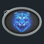 Fivela de cinto azul do Oval da cara do tigre do<br><div class="desc">Cara azul do tigre do fogo</div>