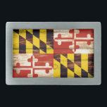 Fivela de cinto de madeira resistida do retângulo<br><div class="desc">Fivela de cinto de madeira resistida do retângulo da bandeira de Maryland</div>