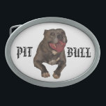 Fivela de cinto de Pitbull<br><div class="desc">Esta fivela de cinto mostra as palavras "pitbull" e uma fotografia de um nariz azul considerável Pitbull nomeado Sarge. Uma fivela de cinto perfeita para cada amante de Pitbull que sabe a natureza, a força, a lealdade, a coragem e a energia loving desta raça proeminente do cão. Sarge é visto...</div>