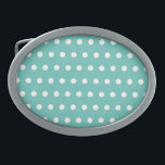 Fivela do cinto de bolinhas (Aqua & White)<br><div class="desc">Vintage bolinhas para aqueles que adoram viver um estilo de vida retrô...  Fundo aquático com bolinhas brancas...  Excelente pequena ideia de presente...  para aniversários,  celebrações,  feriados e muito mais...  e um essencial do dia a dia... </div>