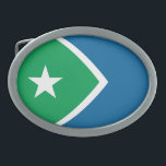 Flag of Cedar Rapids, Iowa<br><div class="desc">Belt Buckle with a design with a design with the flag of Cedar Rapids,  Iowa. A green and blue flag with a white star</div>