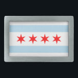 Flag of Chicago, Illinois Belt Buckle<br><div class="desc">Belt Buckle com bandeira da cidade de Chicago (maior cidade de Illinois),  bandeira branca e azul clara listrada com quatro estrelas vermelhas</div>