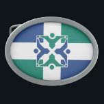 Flag of Columbia, Missouri<br><div class="desc">Belt Buckle with a design with the flag of Columbia,  Missouri. A blue and green flag with a white cross</div>