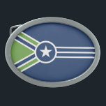 Flag of Jackson, Tennessee<br><div class="desc">Belt Buckle with a design with the flag of Jackson,  Tennessee. A blue,  green,  and white flag</div>