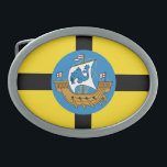 Flag of Wellington City, New Zealand<br><div class="desc">Belt Buckle with a design with the flag of Wellington City,  New Zealand. A yellow flag with a black cross and the seal of the city with an image of a ship in the center</div>