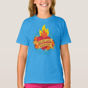 Flaming Heart Dia de los Muertos Camisa Capa