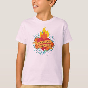 Flaming Heart Dia de los Muertos   Camisa Capa