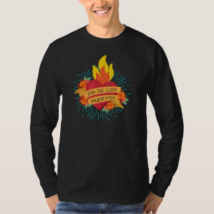 Flaming Heart Dia de los Muertos Camisa Capa