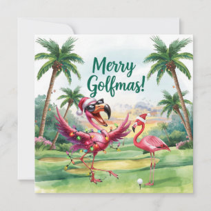 Flamingo Christmas Golfer no campo de golfe