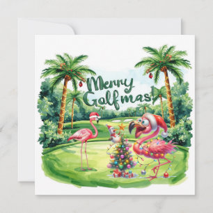 Flamingo Christmas Golfer no campo de golfe