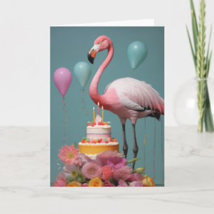 Flamingo com Bolo de Aniversário - Cartão