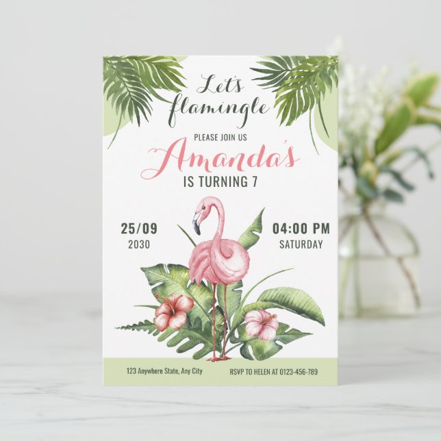 Flamingo Convite de aniversário Vamos Flamingle (Em pé/Frente)