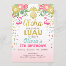 Flamingo convite de festas Tropical Birthday luau