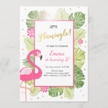 Flamingo convite de festas Tropical Birthday luau