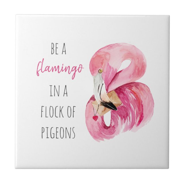 Flamingo, Cor de Água Rosa Moderna, Com Citação (Frente)