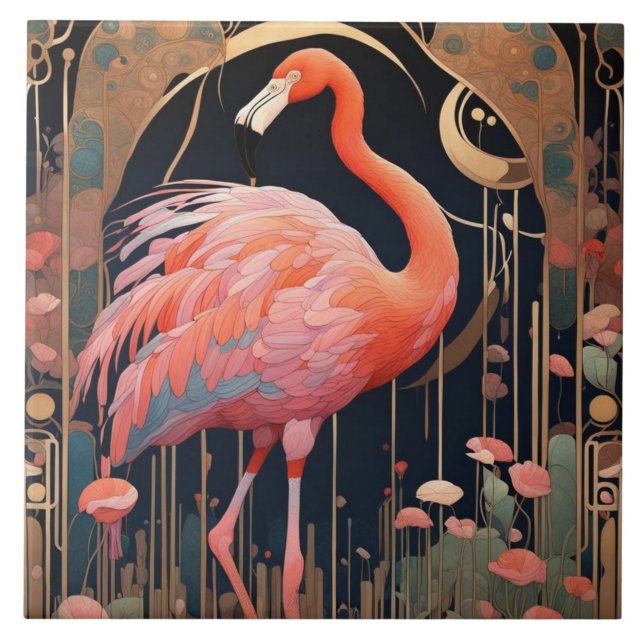 Flamingo Cor-de-Pássaro Cor-de-rosa Arte Deco Nouv (Frente)