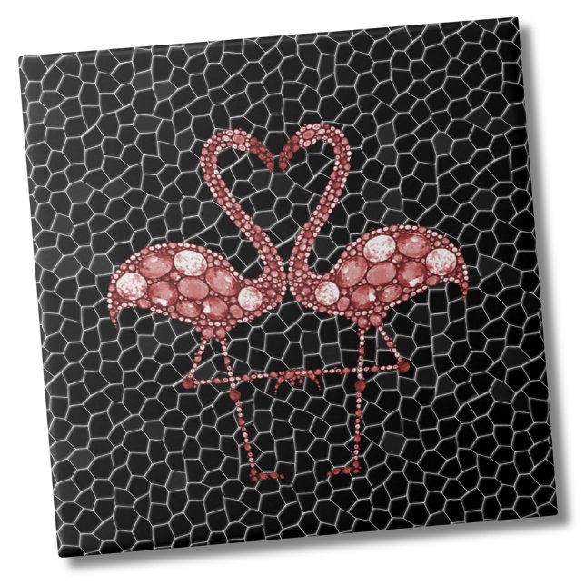 Flamingo Cor-de-Rosa (Contemporary Abstract Modern Black Pink Flamingo Ceramic Tile)