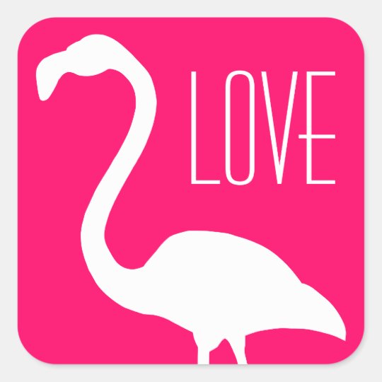 Flamingo cor-de-rosa do amor e branco brilhante adesivo quadrado