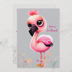 Flamingo Cor-de-Rosa Meninas Brunch Convite