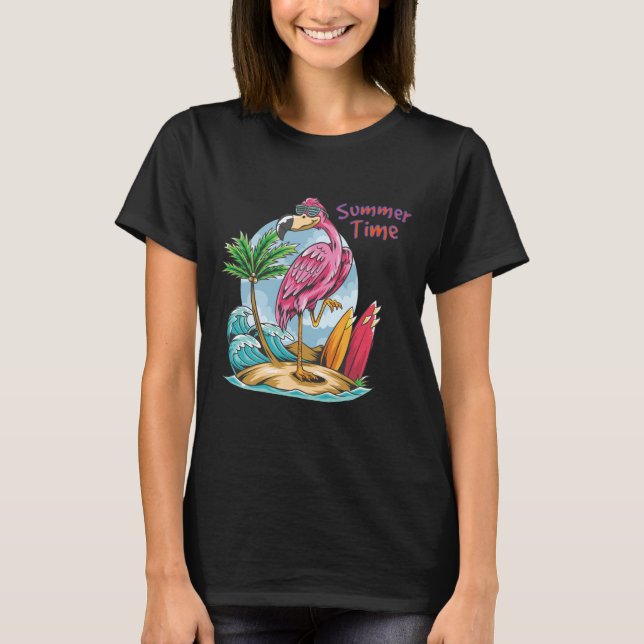 Flamingo Da Hora De Verão Na Camisa Da Viagem Da P (Frente)