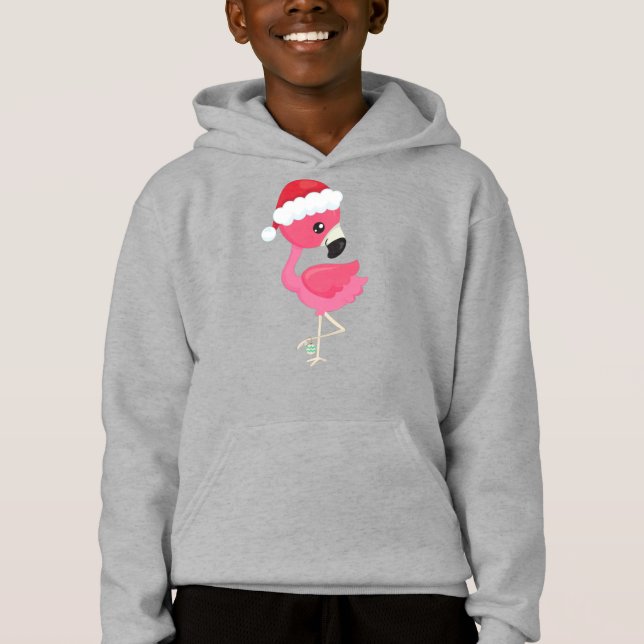 Flamingo de Natal, Flamingo Rosa, Santa Hat, Pássa (Frente)