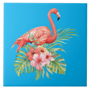 Flamingo e Flores Tropicais De Aquarela