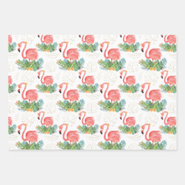 Flamingo E Flores Tropicais Rosa