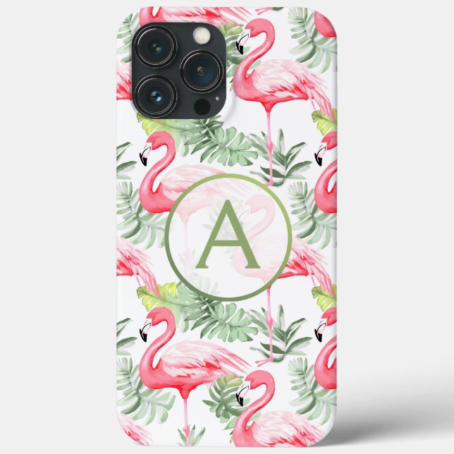Flamingo e Folhas Tropicais Coloridas P & Monogram (Verso)