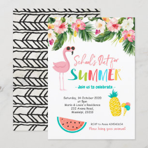 Flamingo Fim do convite de festas de verão da esc