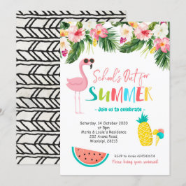 Flamingo Fim do convite de festas de verão da esco