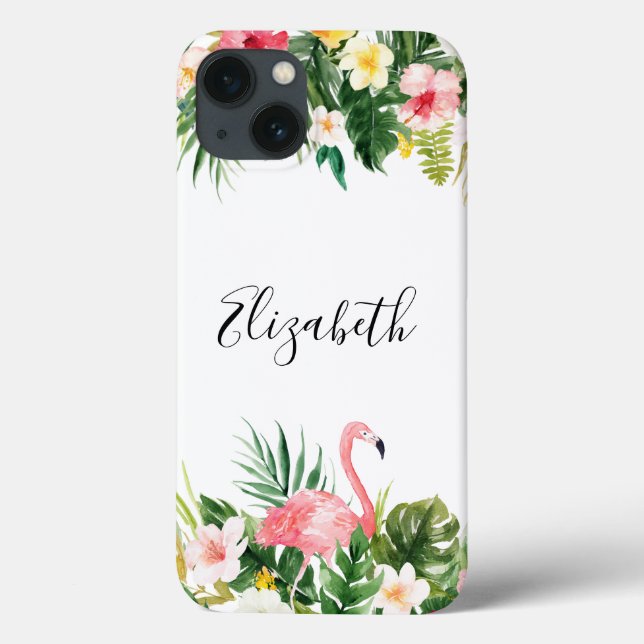 Flamingo floral tropical personalizado resistente (Verso)