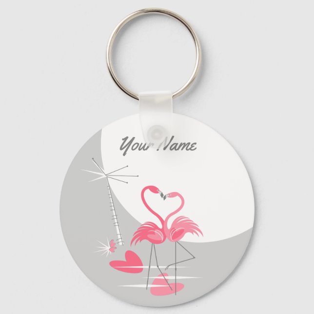 Flamingo Love Large Moon Name chaveiro basic (Frente)