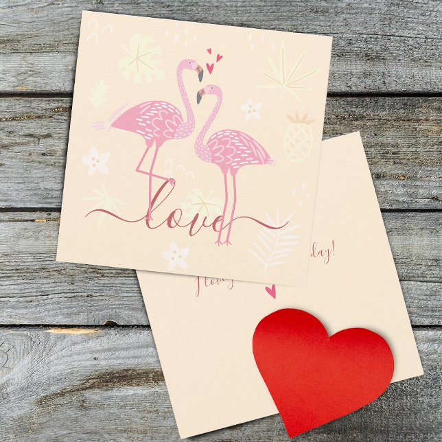 Flamingo Love Namorados Flat Card (Flamingo Love Valentines Card)