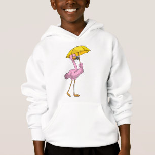 Flamingo na chuva com guarda-chuva