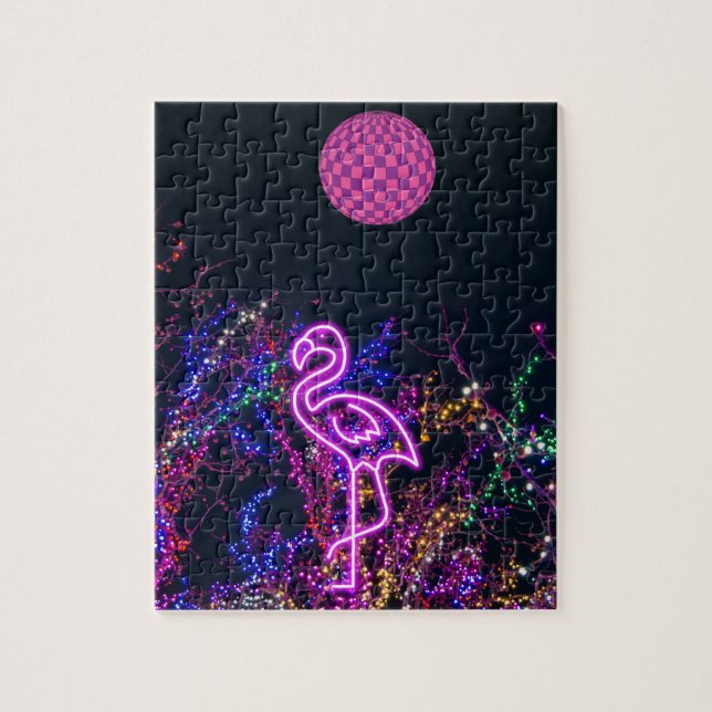 Flamingo na festa de dança. quebra-cabeça de quebr (Vertical)