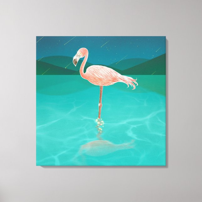 FLAMINGO NA IMPRESSÃO DE ARTE NOTURNA CANVAS (Frente)