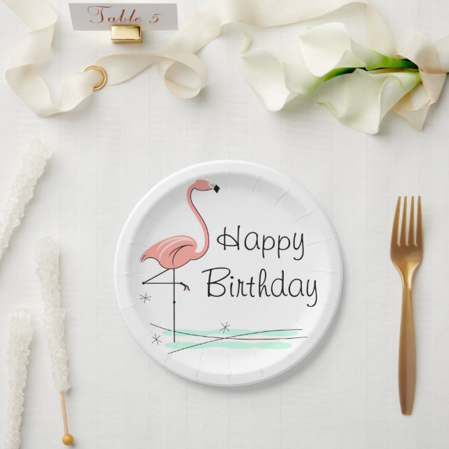 Flamingo Ocean Happy Birday - prato de papel (Casamento)
