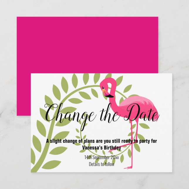 FLAMINGO PINK ALTERAR A PLACA RSVP Branca DE DATA (Frente/Verso)