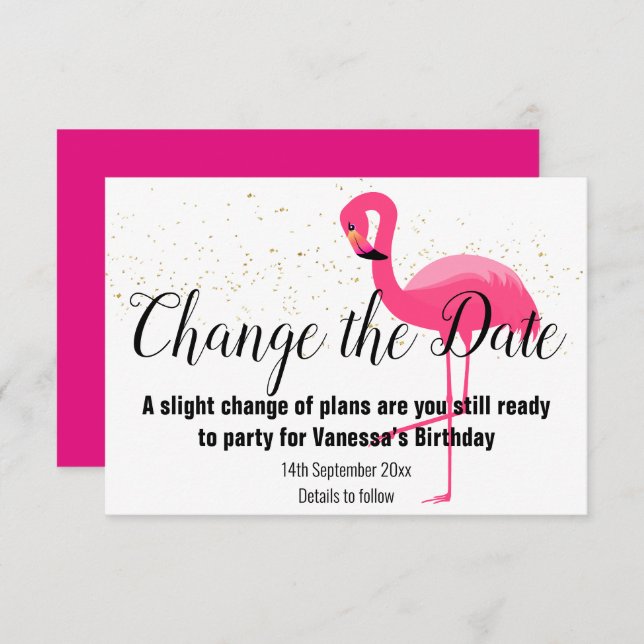 FLAMINGO PINK ALTERAR A PLACA RSVP Branca DE DATA (Frente/Verso)