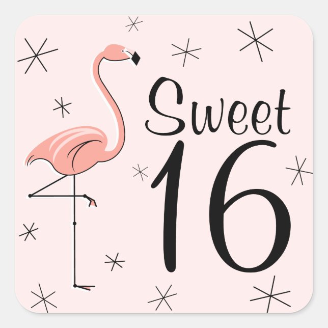 Flamingo Pink Sweet 16 adesivo quadrado (Frente)