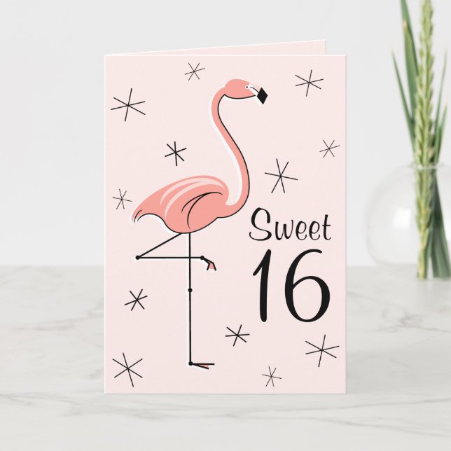 Flamingo Pink Sweet 16 cartão de saudações vertica (Frente)
