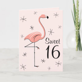 Flamingo Pink Sweet 16 cartão de saudações vertica