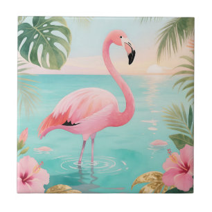 Flamingo Pôr do Sol Tropical Aquarela