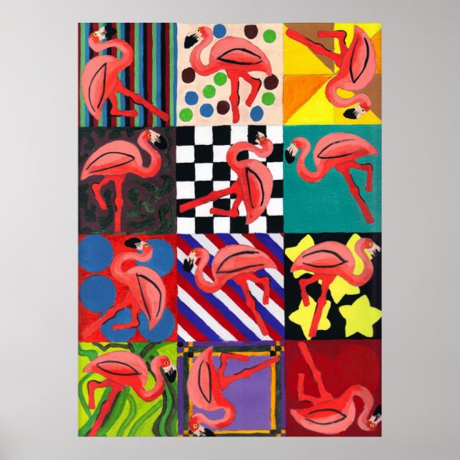 Flamingo Portrait Abstrato Art Impressão (Frente)