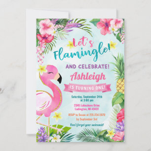 Flamingo Primeiro Convite de Aniversário de Verão