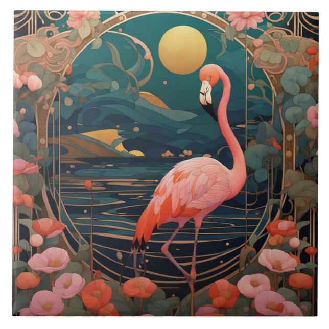 Flamingo, rosa, Bird Art Nouveau Art Deco (Frente)