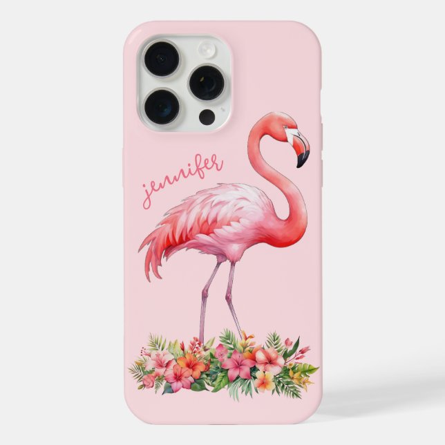 Flamingo Rosa com Flores Tropicais (Verso)