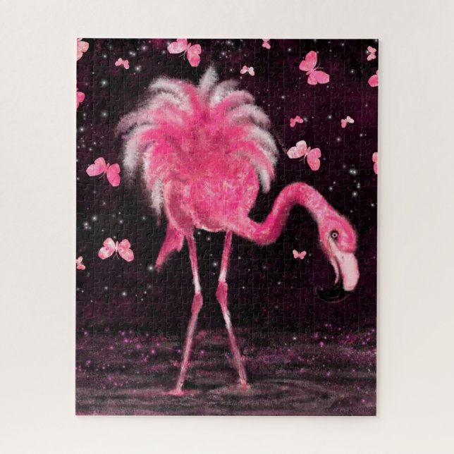 Flamingo rosa e borboletas Quebra-cabeça (Vertical)