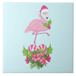 Flamingo rosa em Santa Hat com Buquê de Cané Adorm